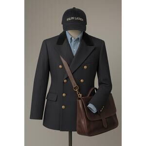 Vintage Ralph Lauren Country Wool Velvet Double Breasted Military Jacket USPS 8